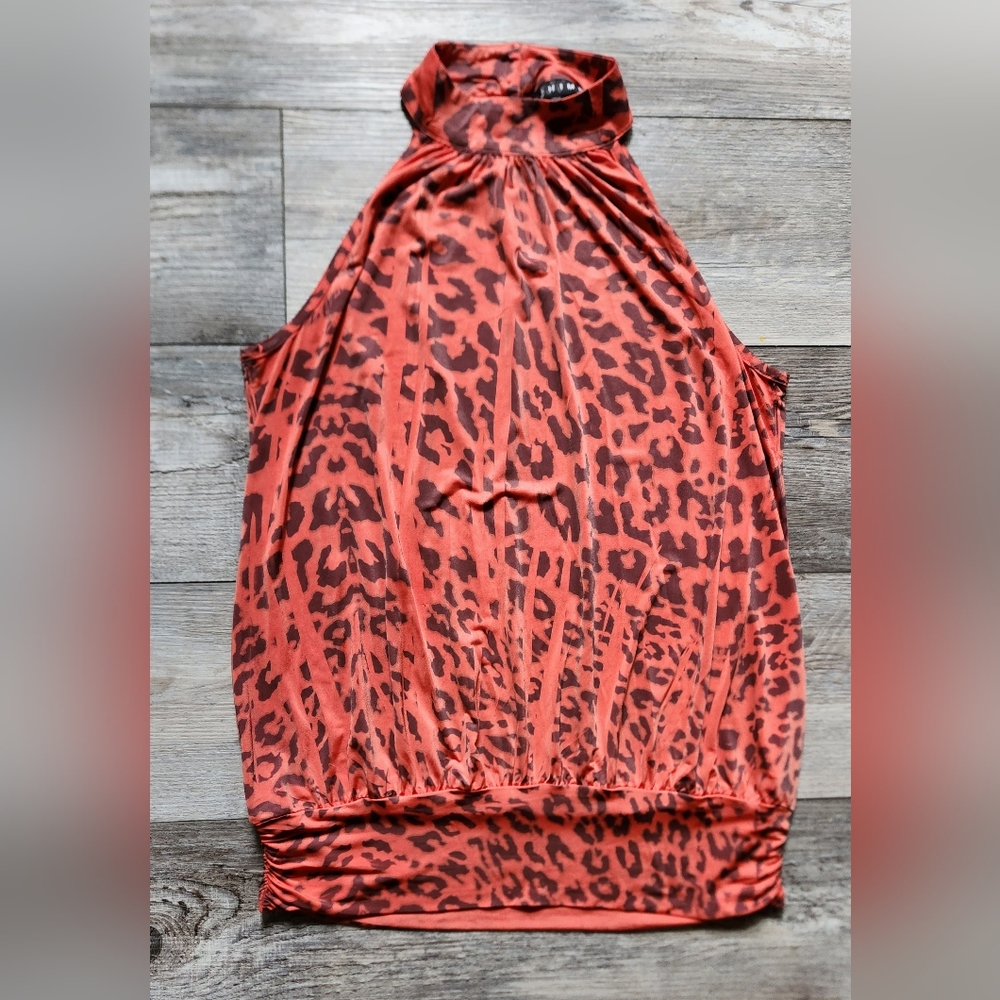 CHIME Orange and Brown Leopard Print Halter Top